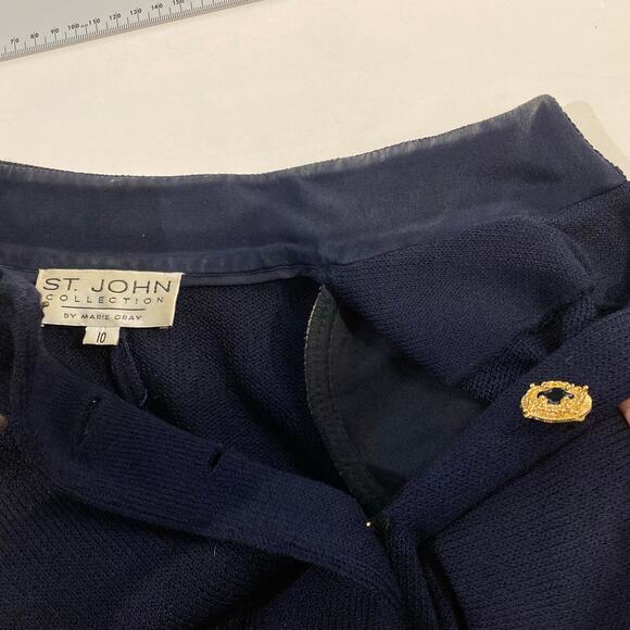 ST.JOHN Collection by Marie Grey Jacket Coat 10 Gold Crest Buttons Santana Knit - Picture 9 of 16